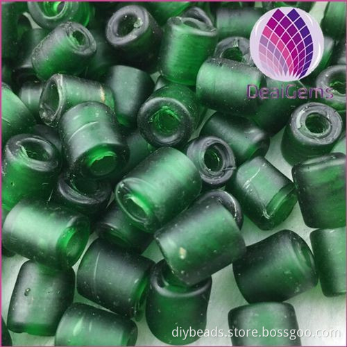 10x11mm frosted green buddha cylinder shape glass beads